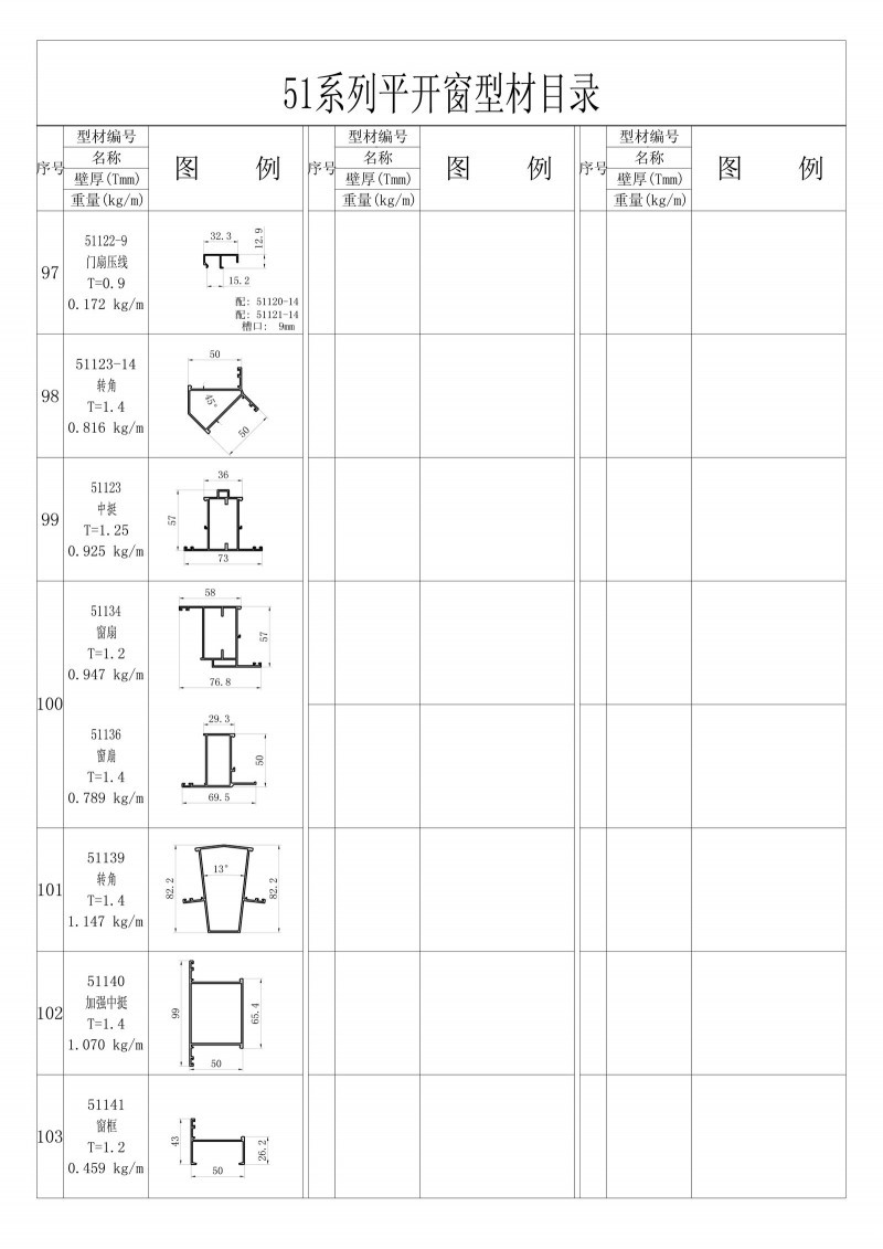 51系列平开窗型材目录